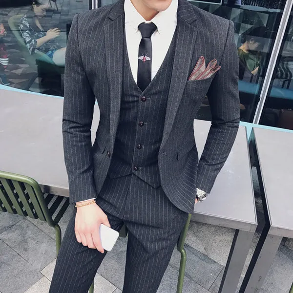 ( Jacket   Vest   Pants )  Plaid Casual Business Suit High-end Social Formal 3 Pcs Set