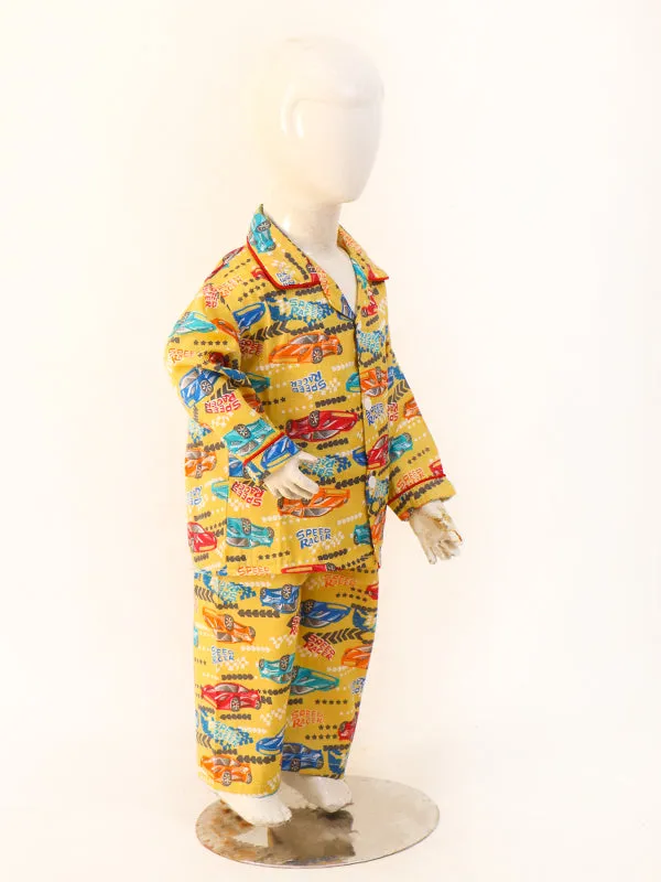 1Yrs - 5Yrs Racer Yellow Cotton Night Suit For Kids NG BNS05