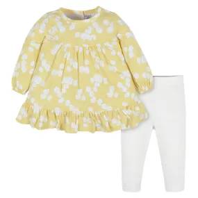 2-Piece Baby & Toddler Girls Golden Flowers Long Sleeve Dress & Leggings Set