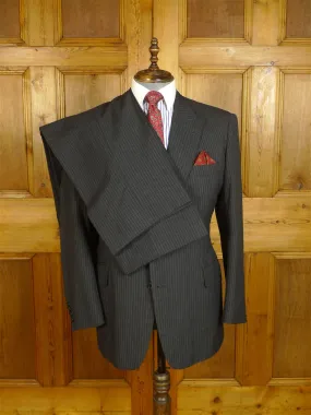 24/0887 immaculate kilgour french stanbury 1994 savile row bespoke grey pin-stripe worsted peak lapel suit w/ 2 pr trs 45 regular