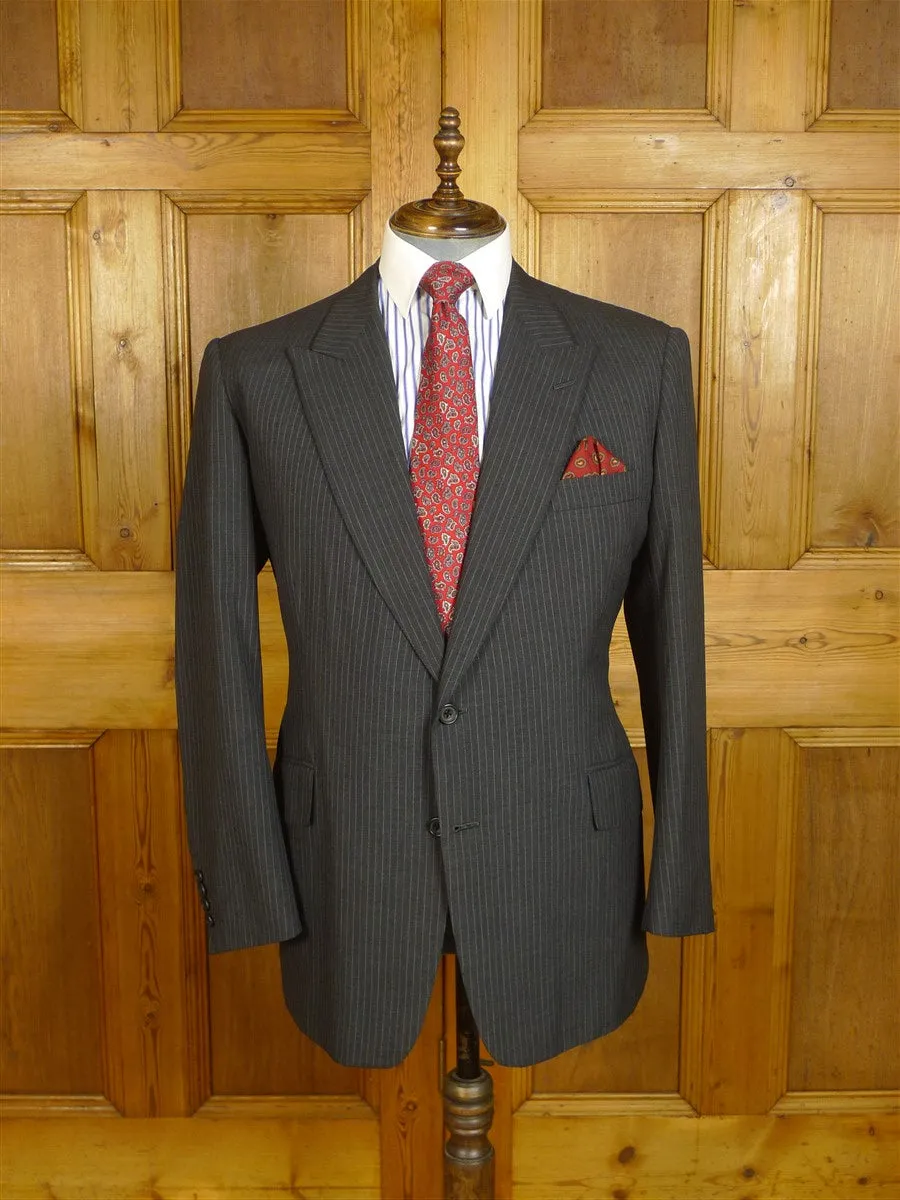 24/0887 immaculate kilgour french stanbury 1994 savile row bespoke grey pin-stripe worsted peak lapel suit w/ 2 pr trs 45 regular