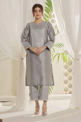 2PC Stitched Embroidered Silk Shirt & Trouser KFSE-2367