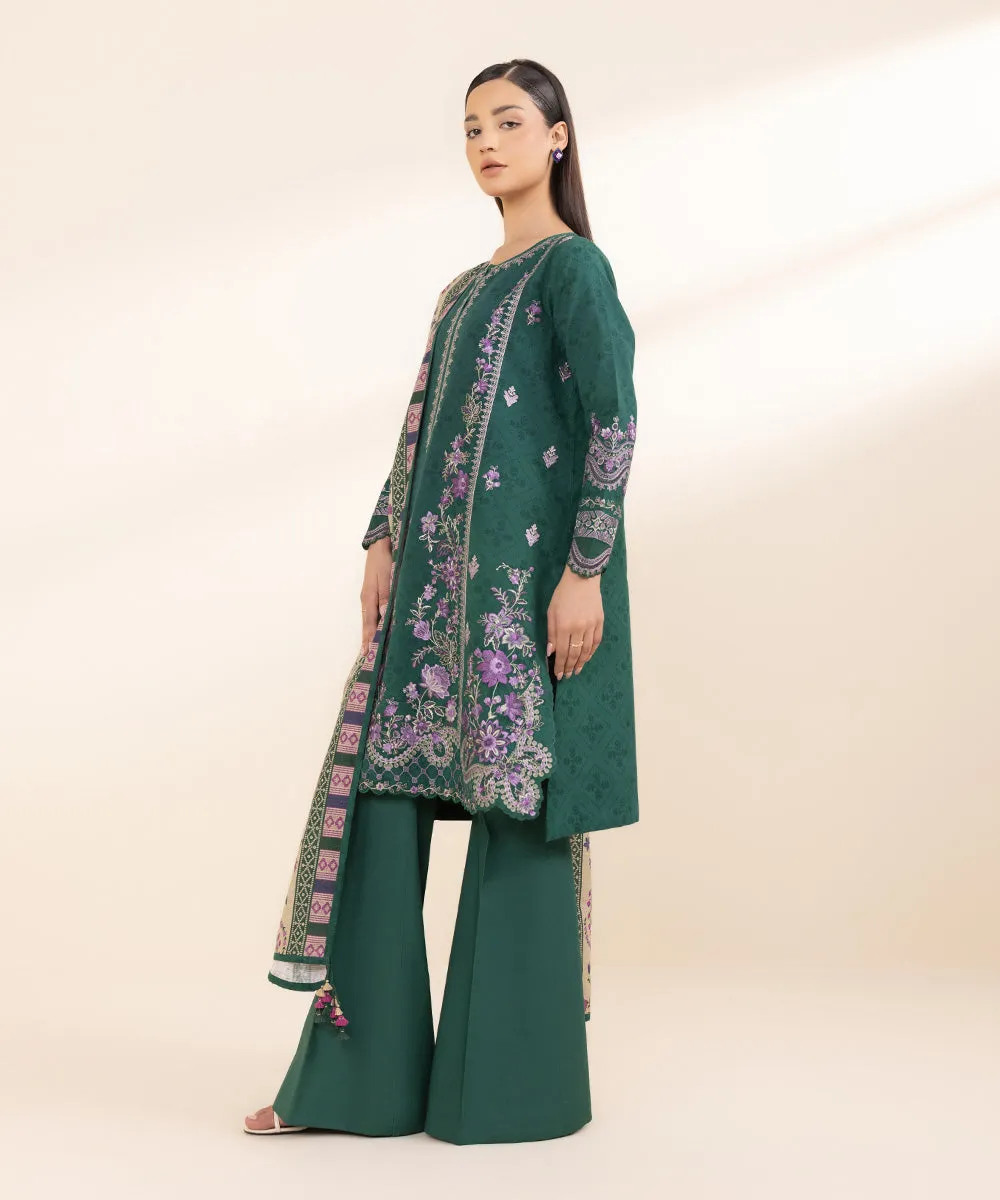 3 Piece - Embroidered Cotton Jacquard Suit