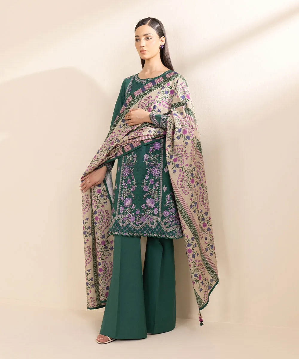 3 Piece - Embroidered Cotton Jacquard Suit