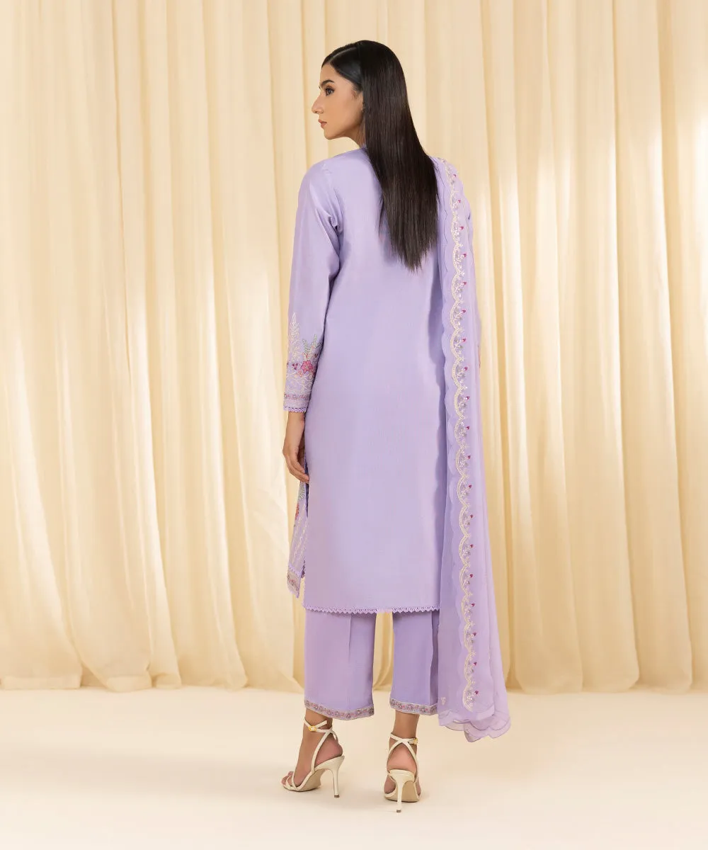 3 Piece -  Embroidered Cotton Net Suit