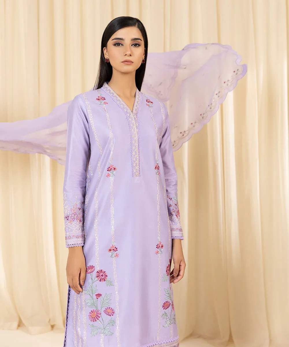 3 Piece -  Embroidered Cotton Net Suit