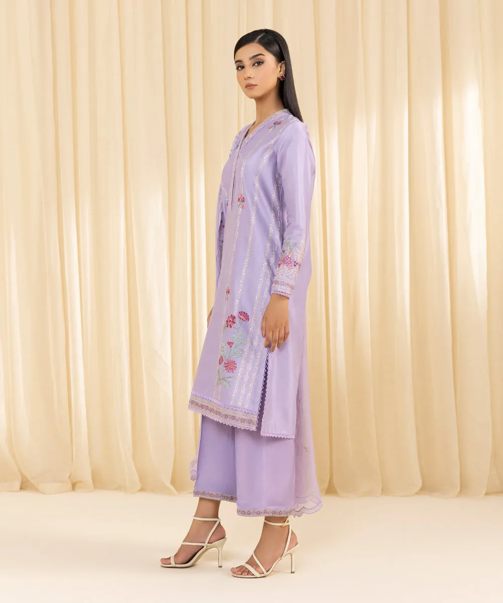 3 Piece -  Embroidered Cotton Net Suit