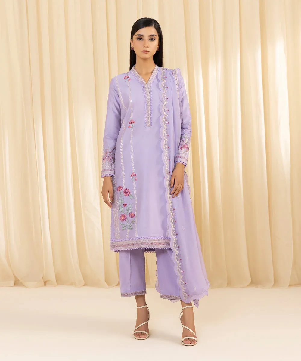 3 Piece -  Embroidered Cotton Net Suit