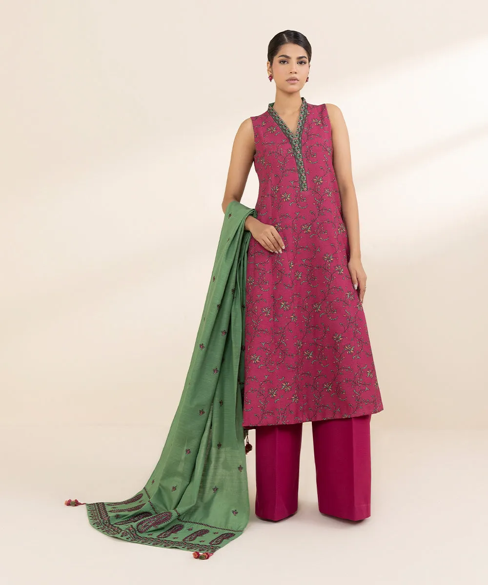 3 Piece - Embroidered Khaddar Suit