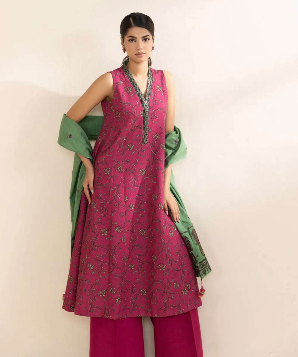 3 Piece - Embroidered Khaddar Suit