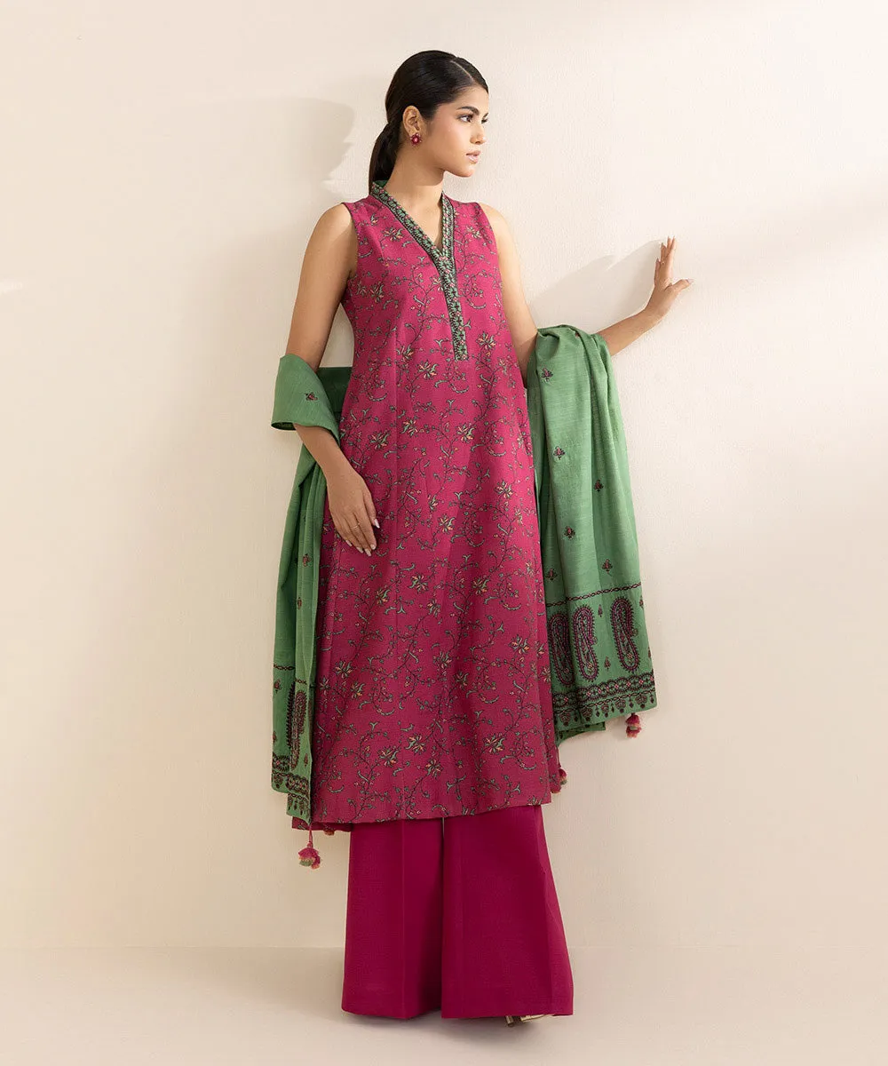 3 Piece - Embroidered Khaddar Suit