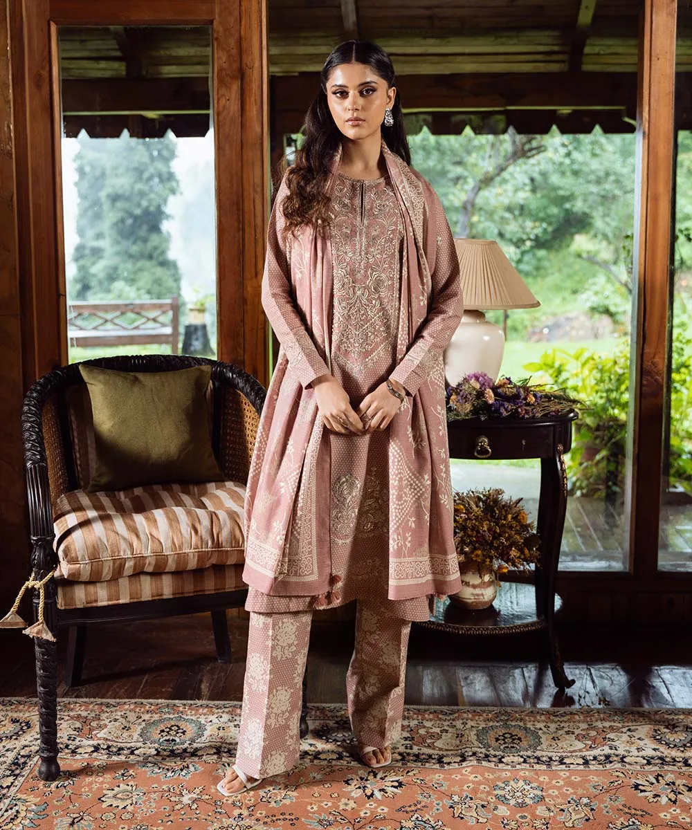 3 Piece - Embroidered Khaddar Suit