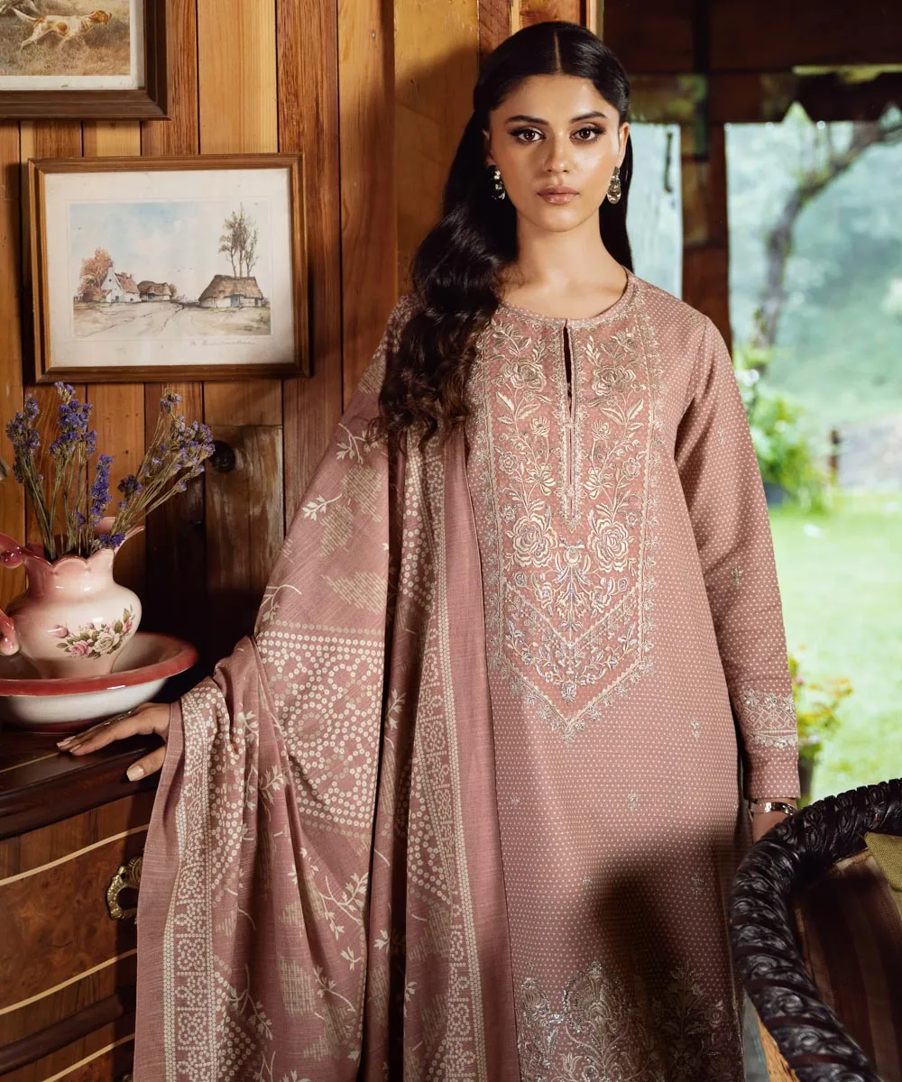 3 Piece - Embroidered Khaddar Suit