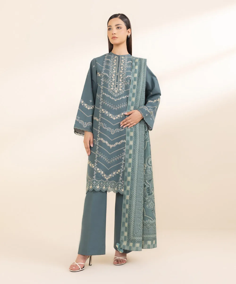 3 Piece - Embroidered Khaddar Suit