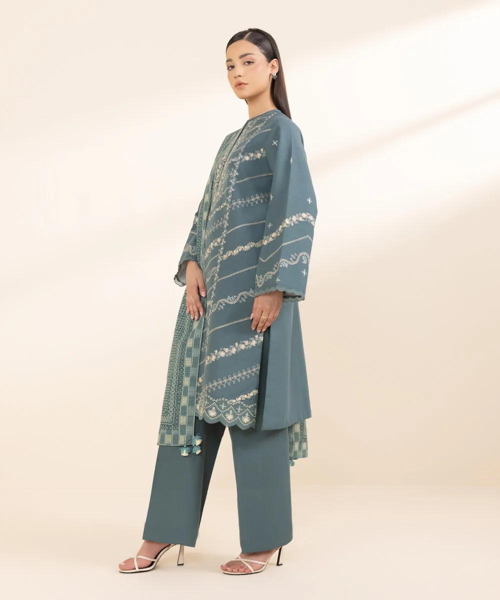 3 Piece - Embroidered Khaddar Suit