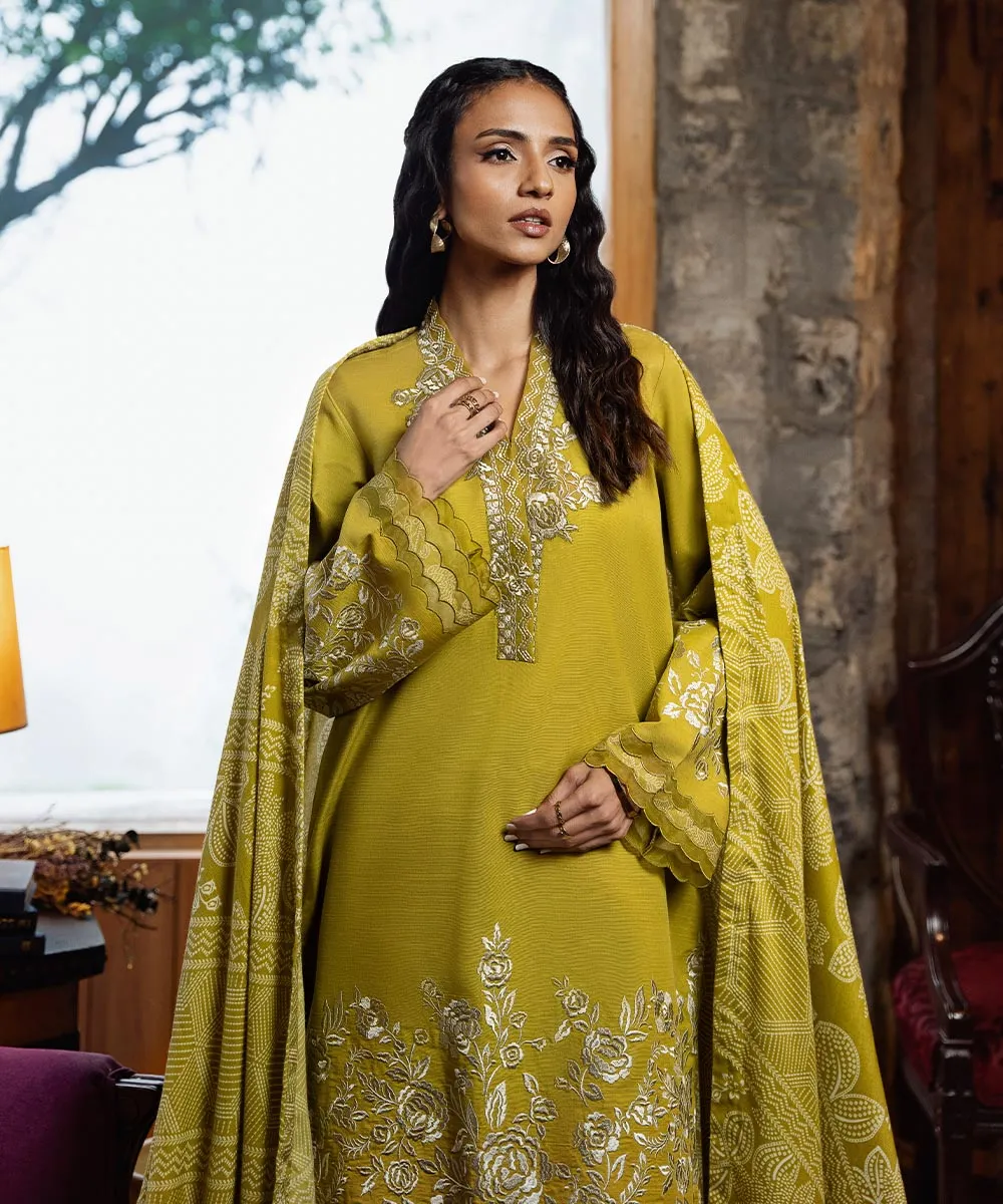 3 Piece - Embroidered Light Khaddar Suit