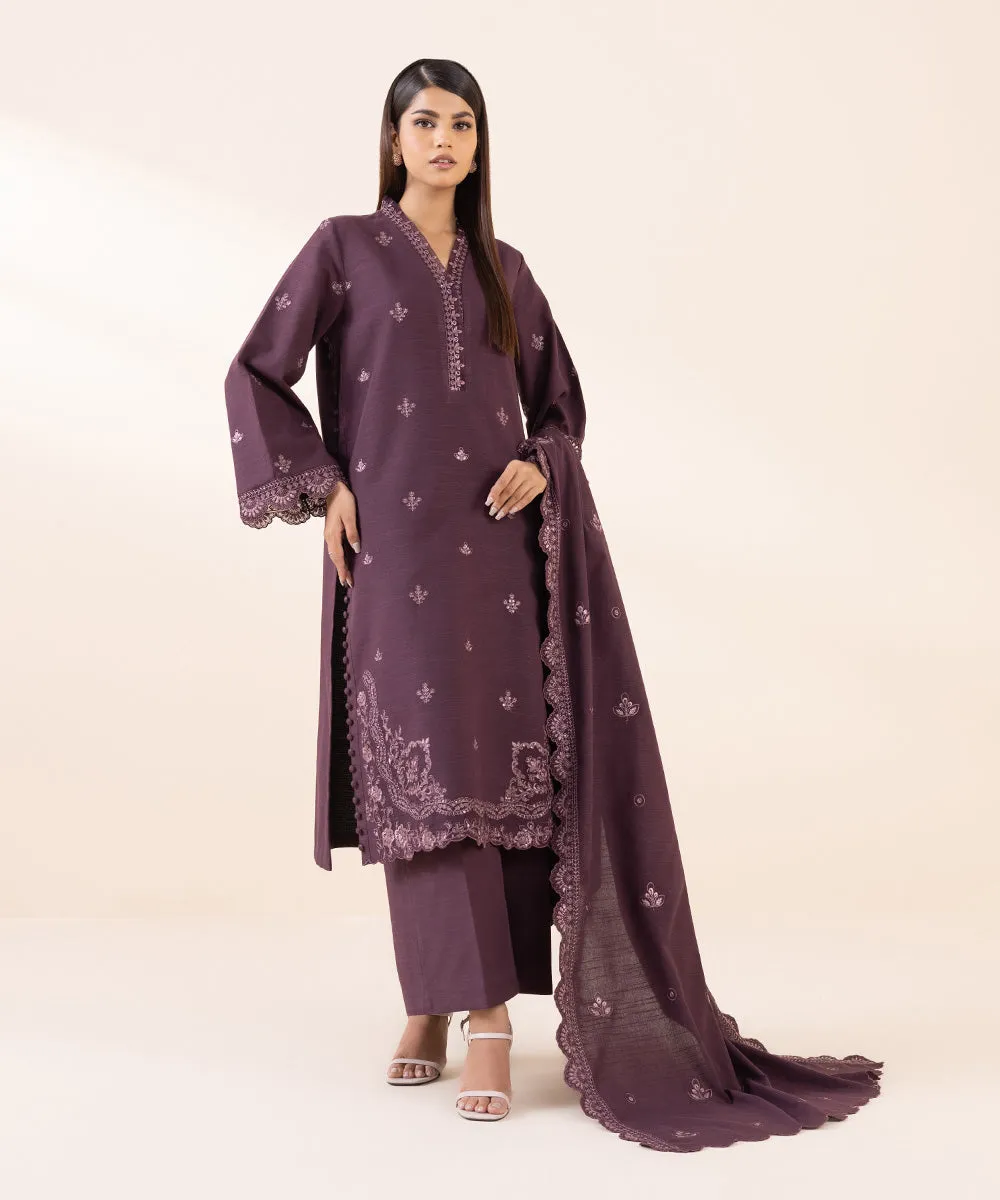 3 Piece - Embroidered Light Khaddar Suit