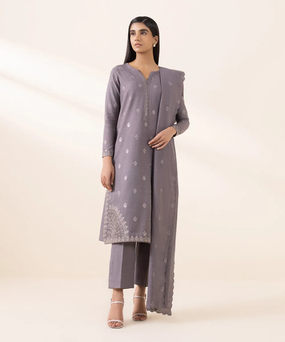 3 Piece - Embroidered Light Khaddar Suit