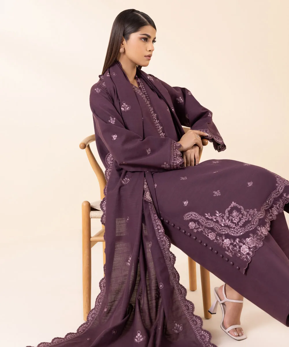 3 Piece - Embroidered Light Khaddar Suit