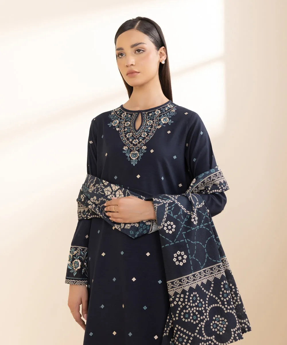 3 Piece - Embroidered Light Khaddar Suit