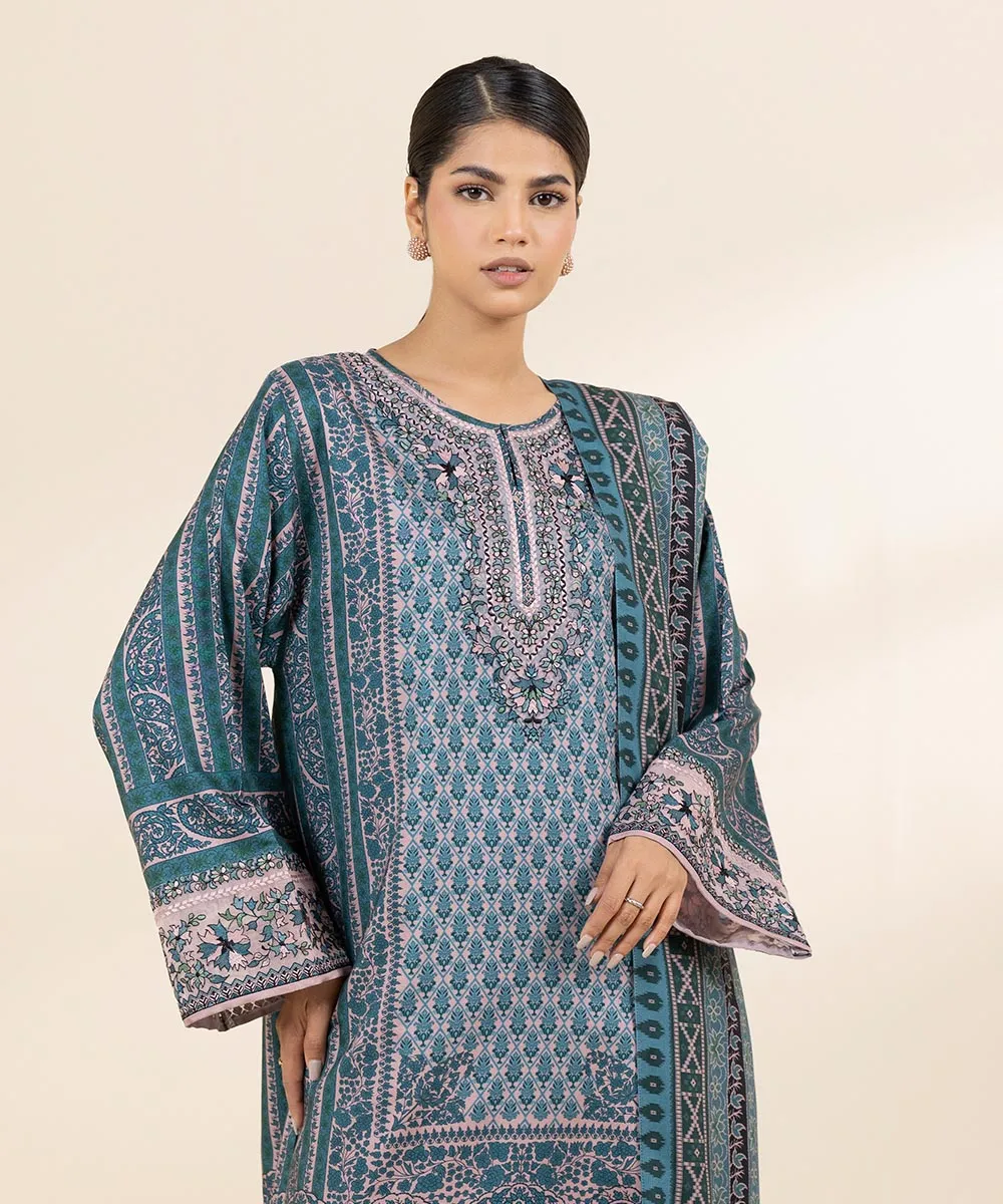 3 Piece - Embroidered Linen Suit