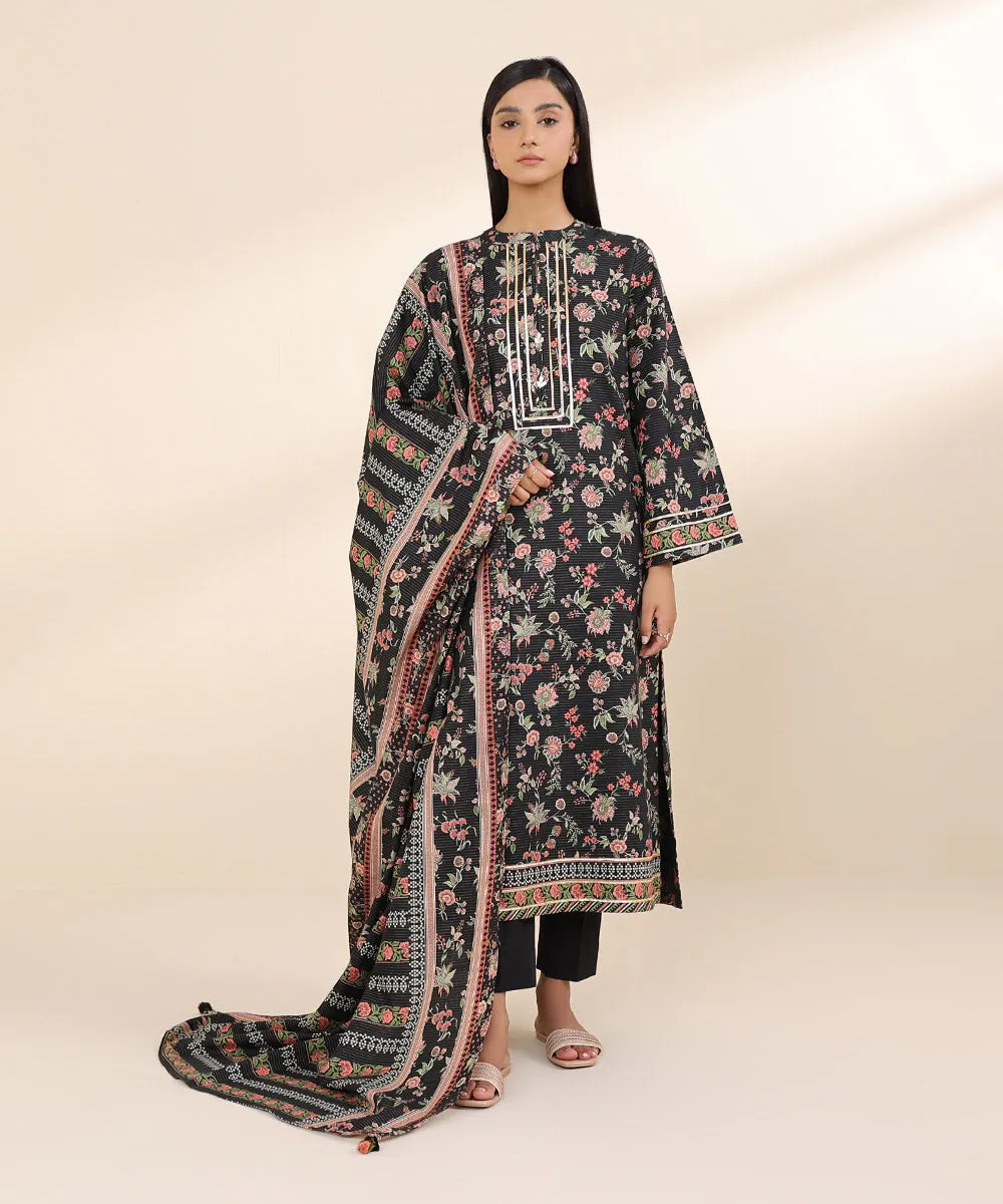 3 Piece - Printed Zari Khaddar Suit