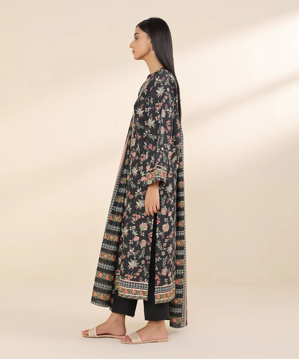 3 Piece - Printed Zari Khaddar Suit