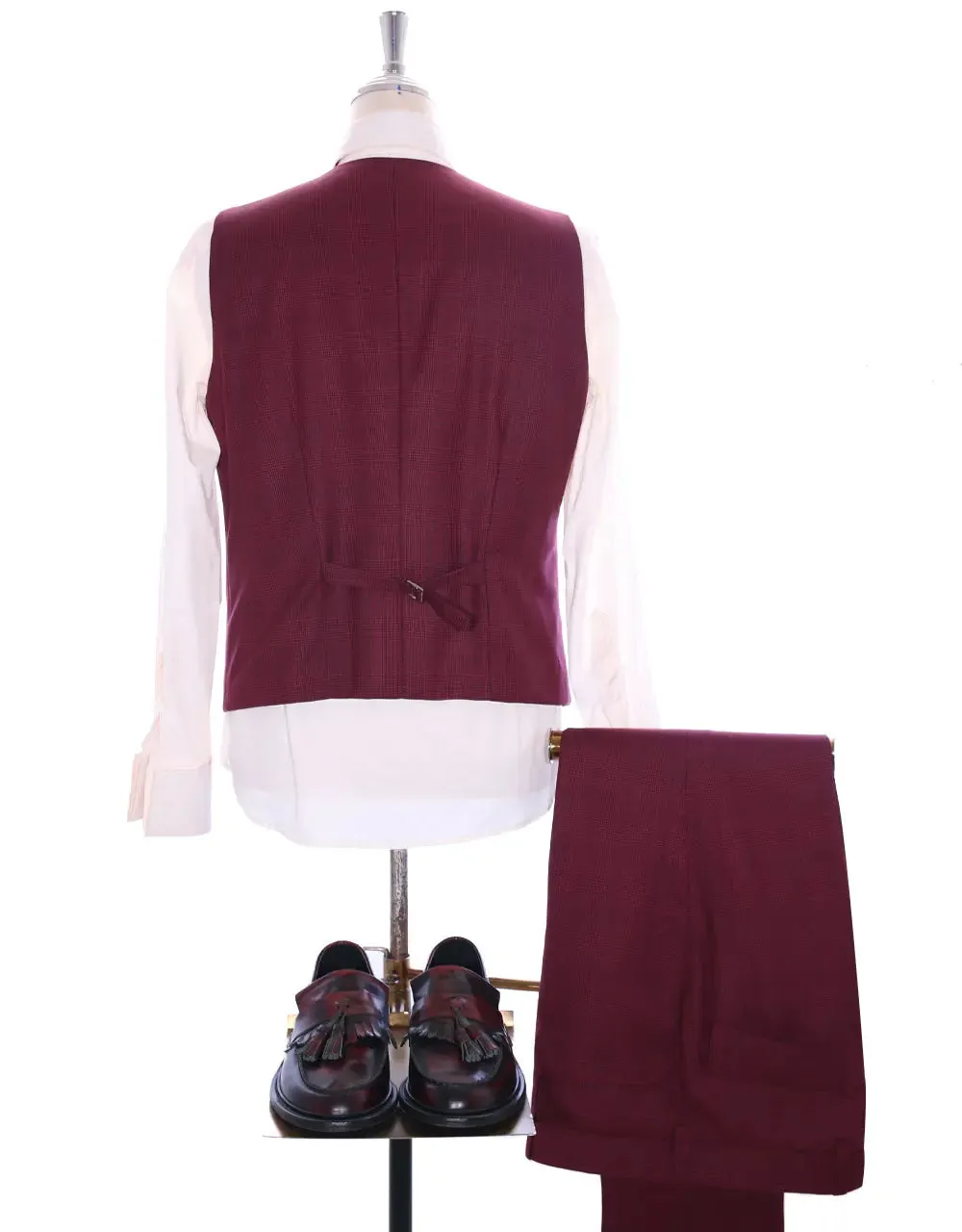 3 Piece Suit | Burgundy Prince Of Wales Suit For Men