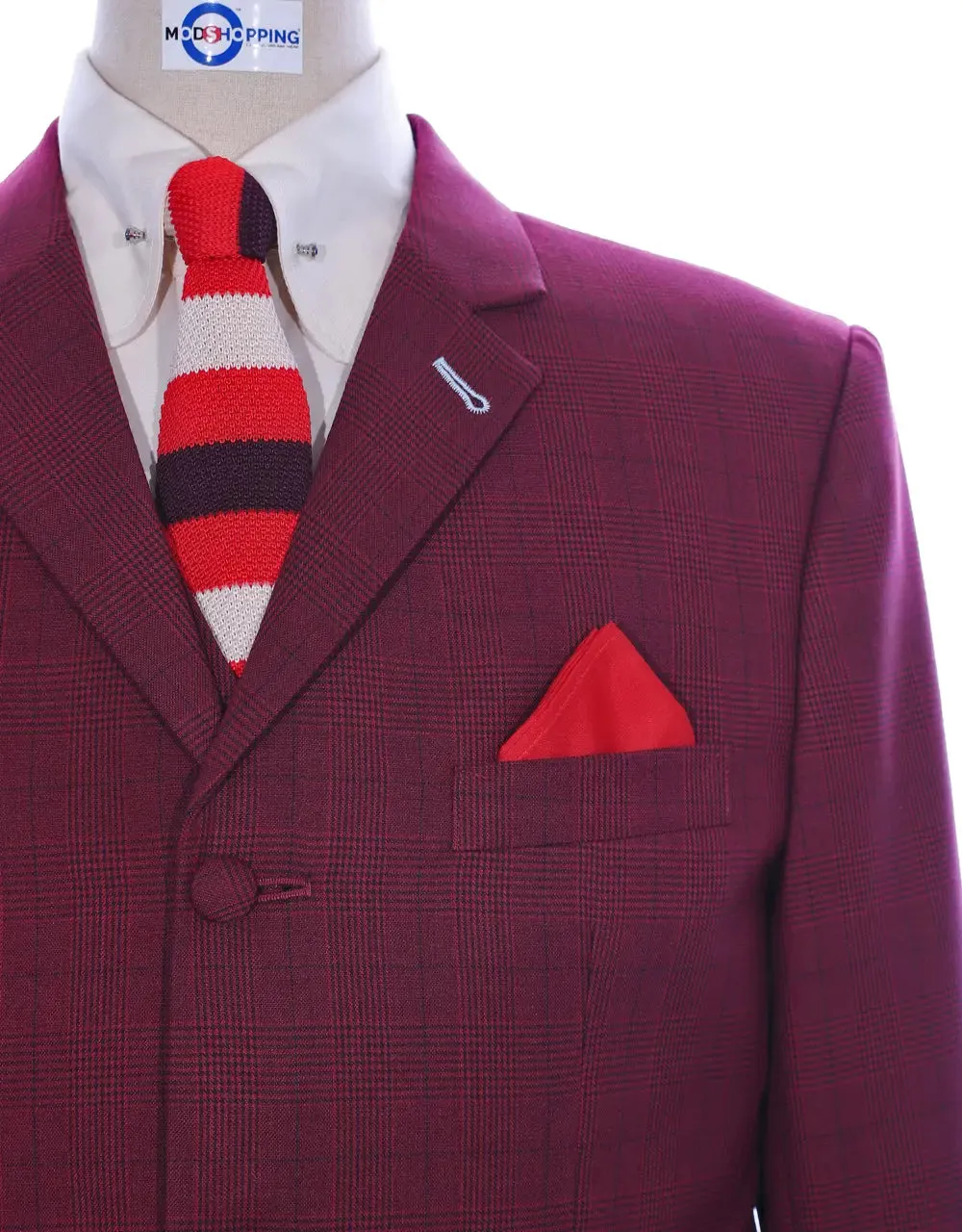 3 Piece Suit | Burgundy Prince Of Wales Suit For Men