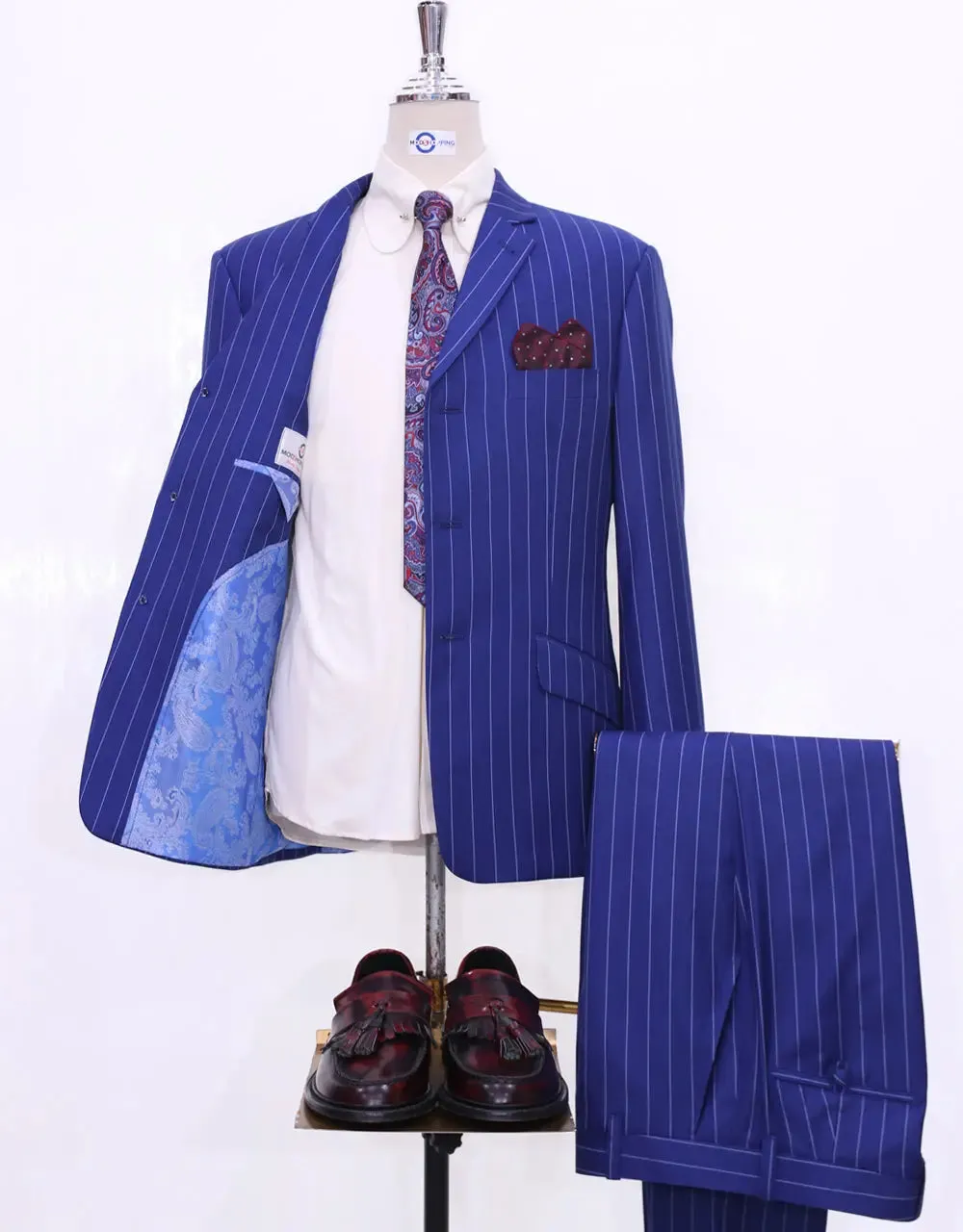 60s Mod Style Royal Blue Pinstripe Suit