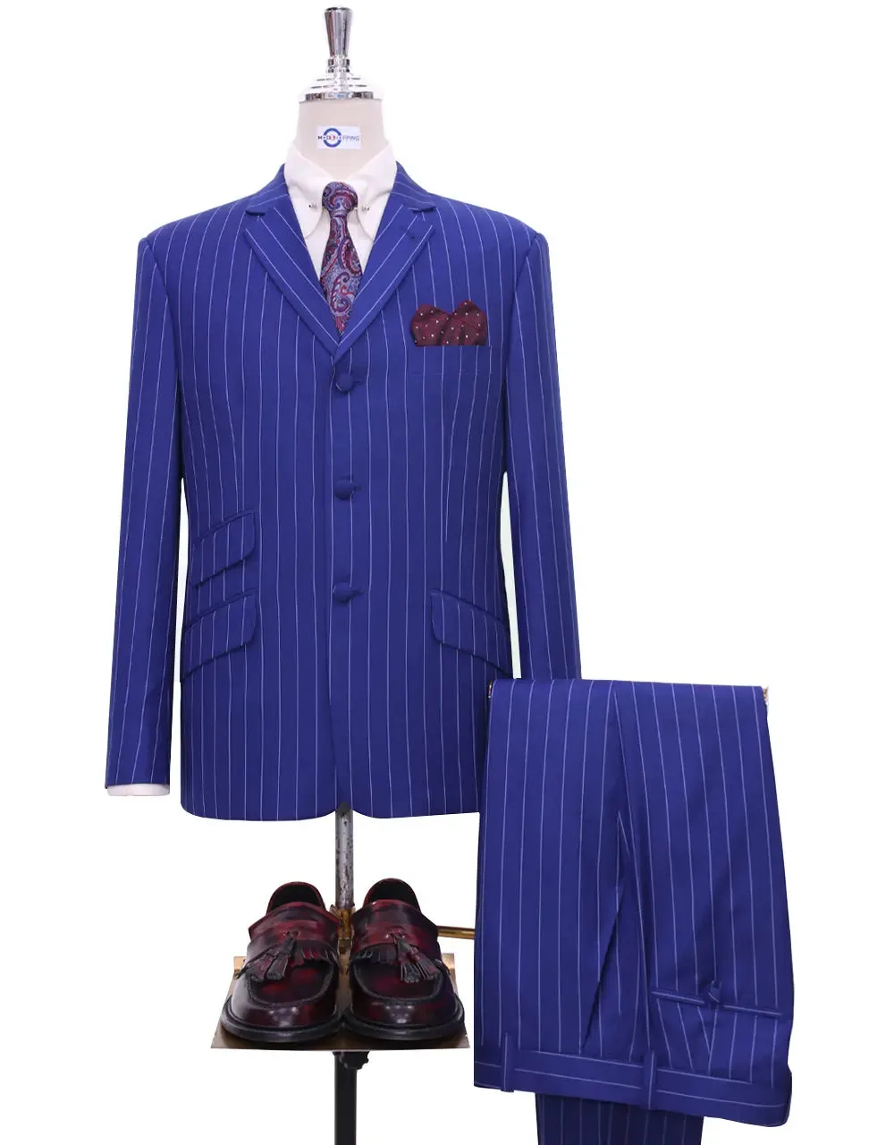 60s Mod Style Royal Blue Pinstripe Suit