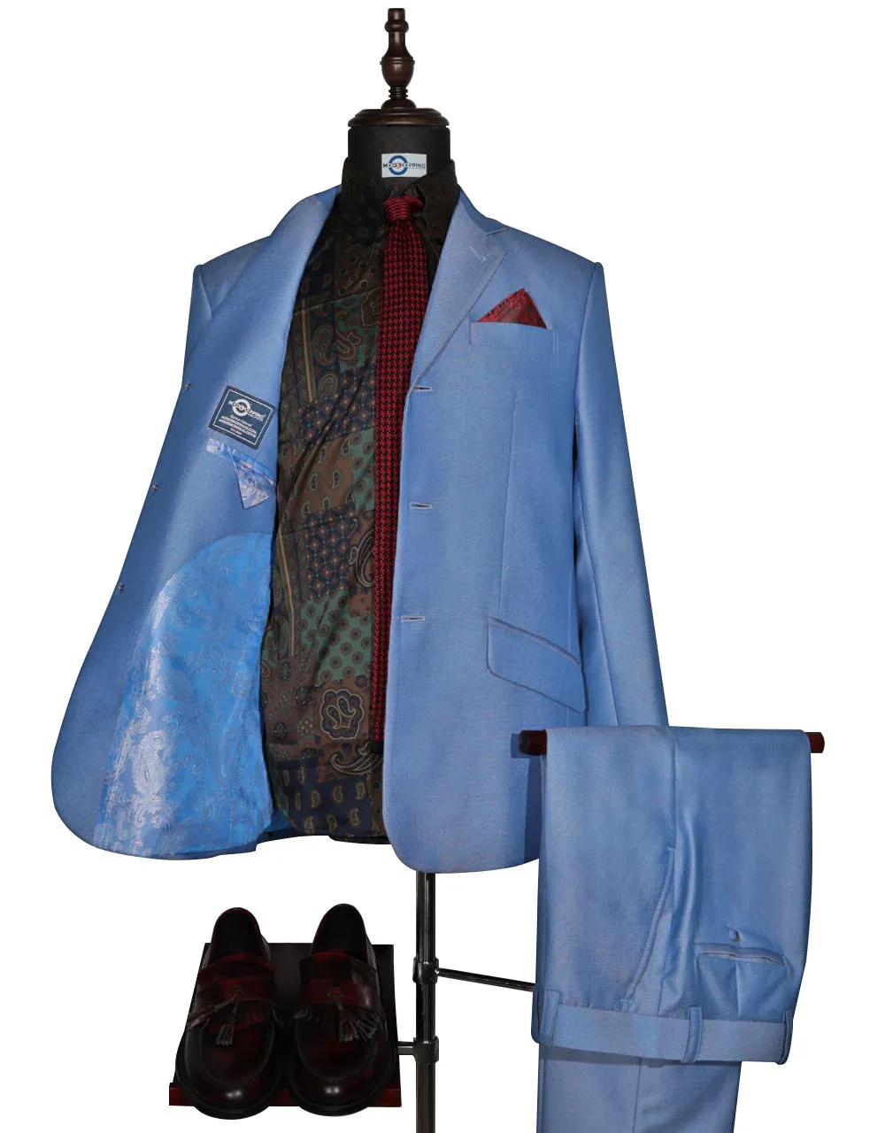 60s Mod Style Sky Blue Tonic Suit