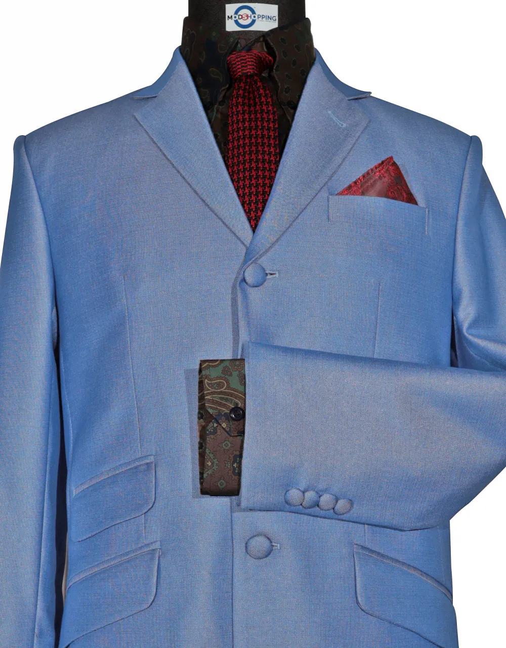 60s Mod Style Sky Blue Tonic Suit