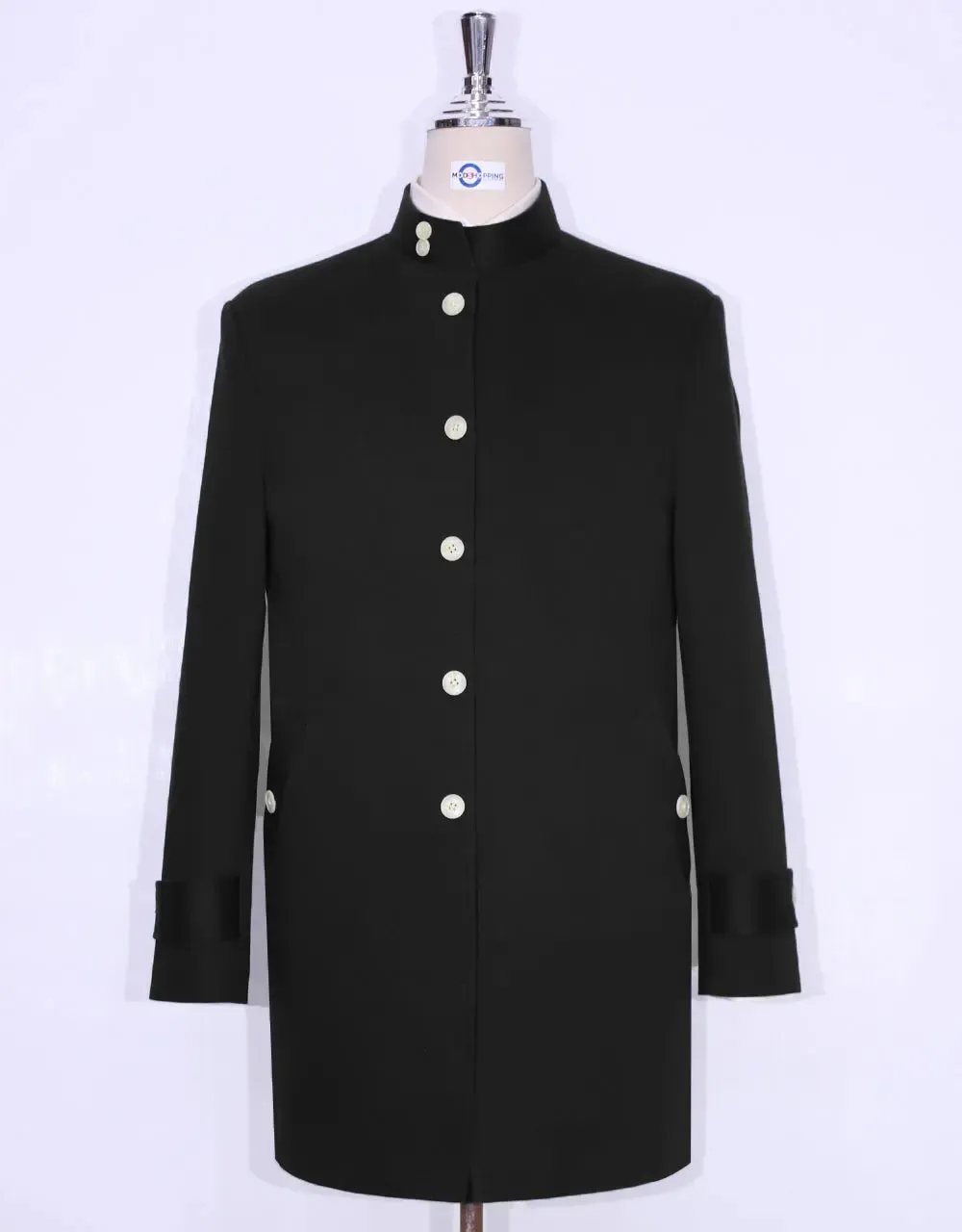 60s Style Black Funnel Neck Coat