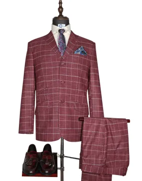 60s Vintage Style Red Prince of Wales Check Suit