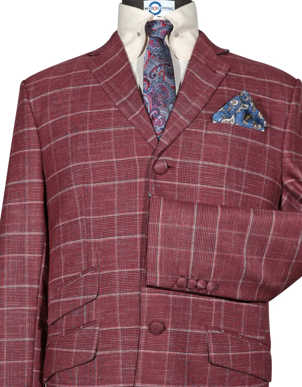 60s Vintage Style Red Prince of Wales Check Suit