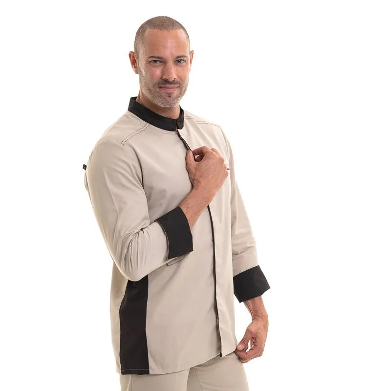 ABAX Ecru/Mocha Long Sleeve Chef Coat - ROBUR