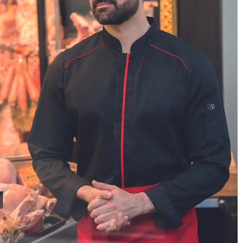 Apollo Black Red Long Sleeve Kitchen Coat - ROBUR