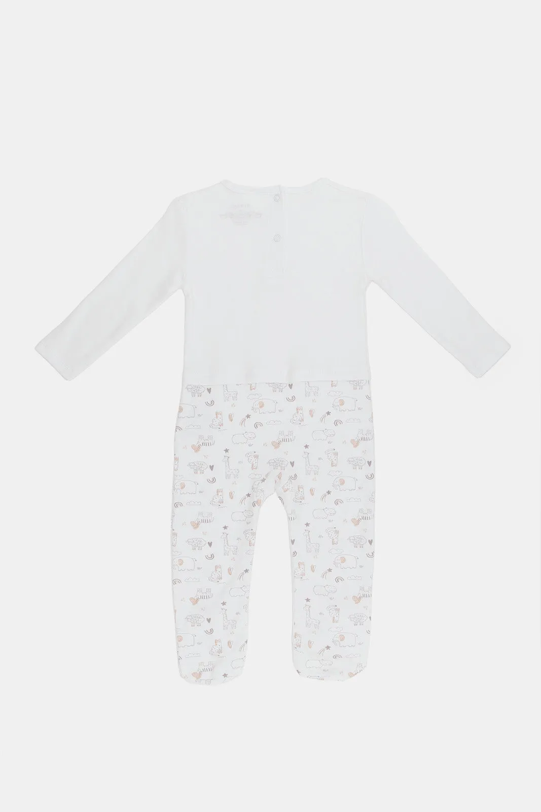 Babies White Sleepsuit With Hat Set (2 Piece)