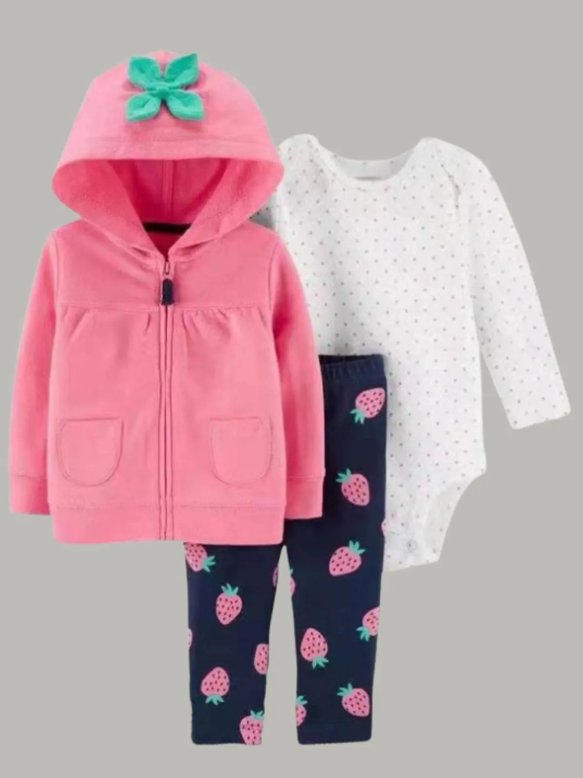 Baby Berry Sweet Girl Onesie, Hooded, and Legging Set