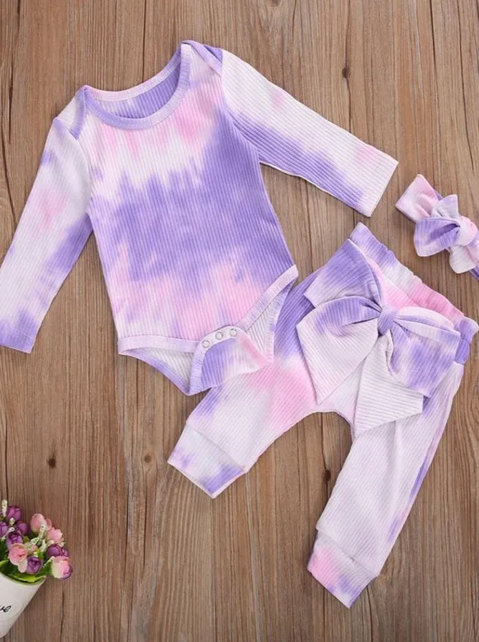 Baby Tie Dye Diva Ribbed Onesie, Leggings, and Headband Set