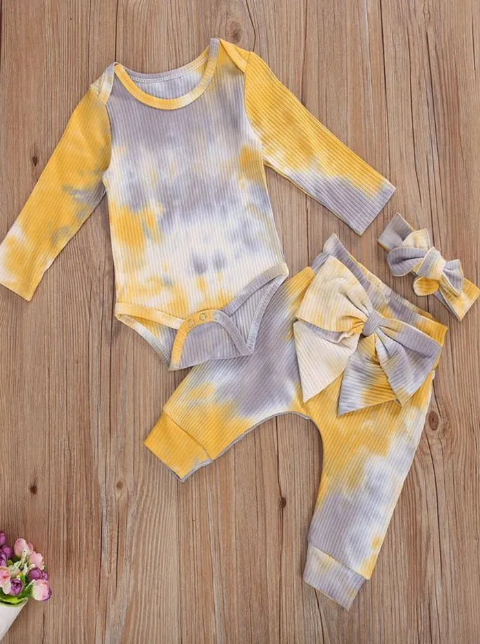 Baby Tie Dye Diva Ribbed Onesie, Leggings, and Headband Set