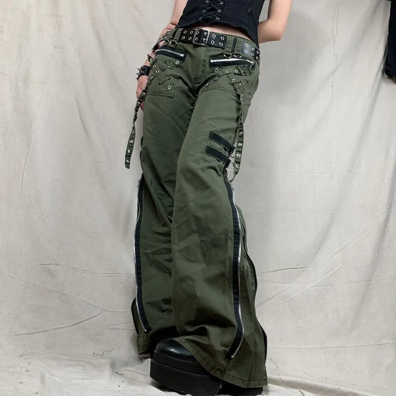 Bandage Low Waist Cargo Pants Gothic