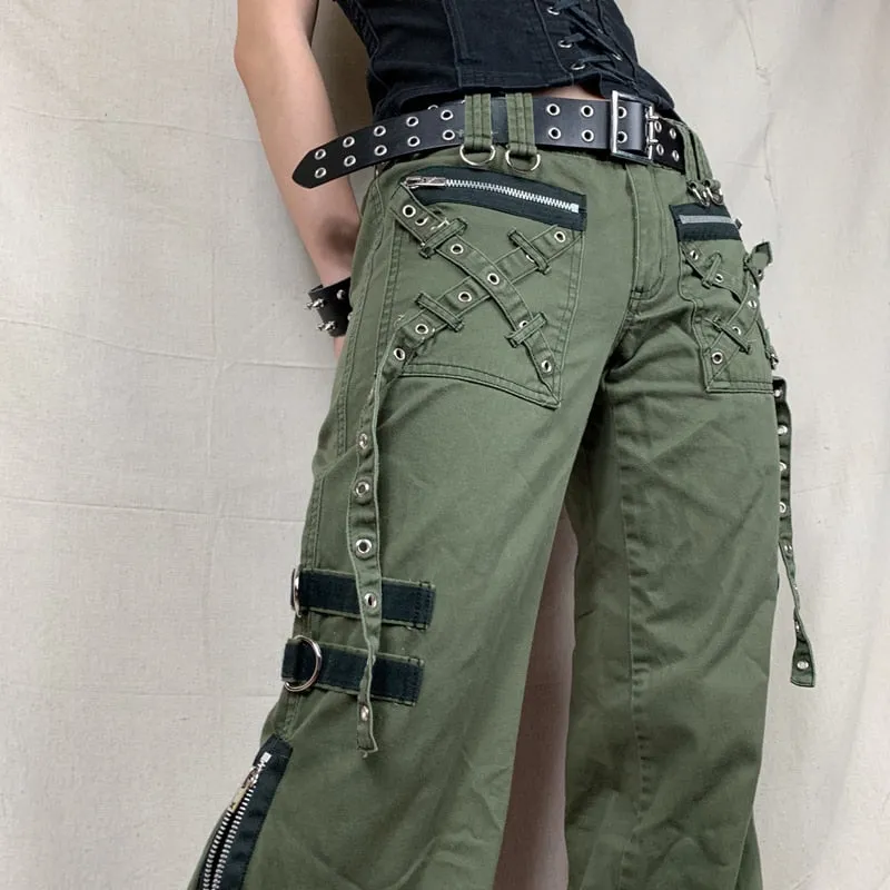 Bandage Low Waist Cargo Pants Gothic