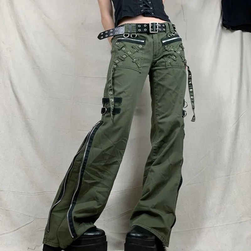 Bandage Low Waist Cargo Pants Gothic