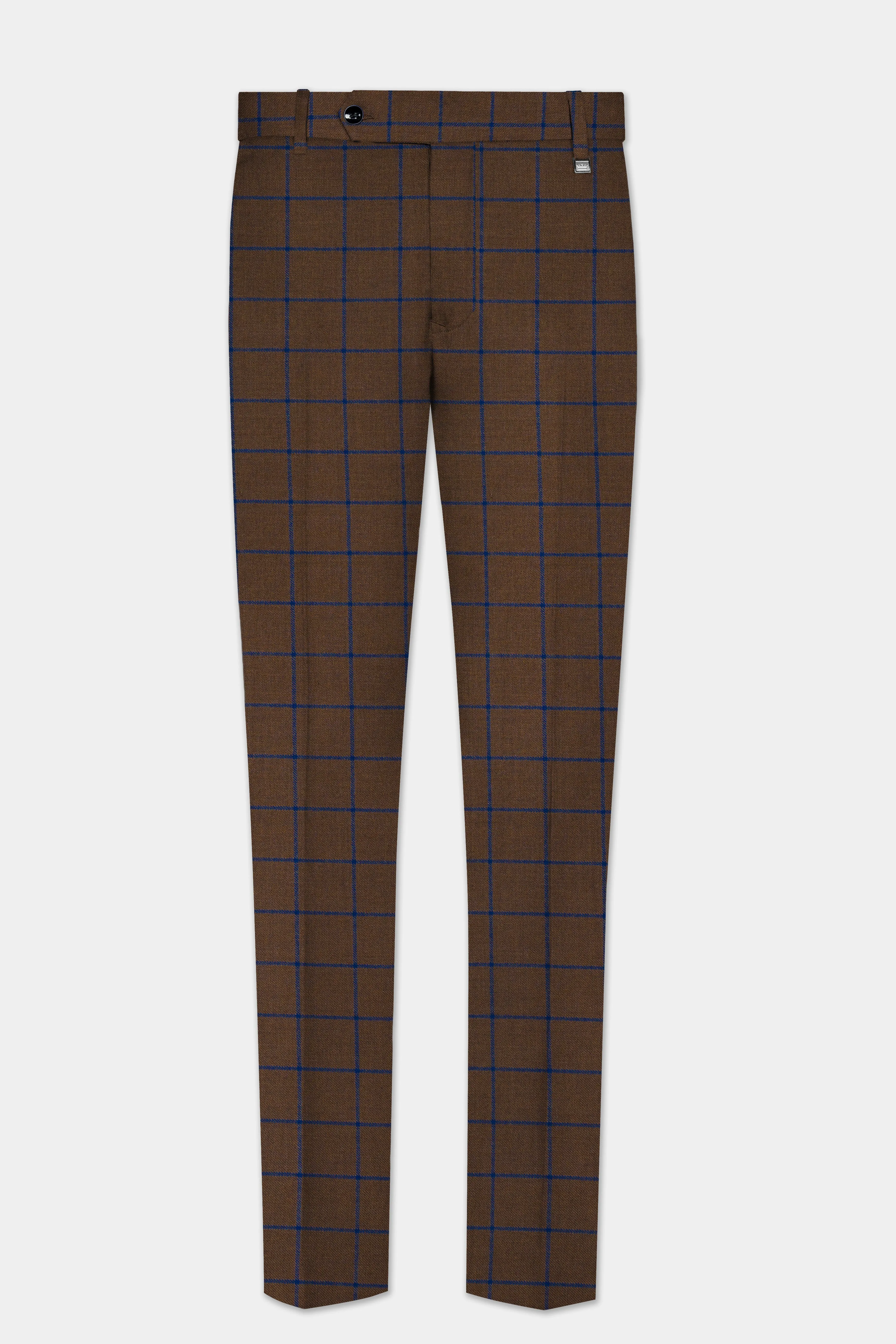 Bistre Brown with Catalina Blue Windowpane Double Breasted Tweed Suit