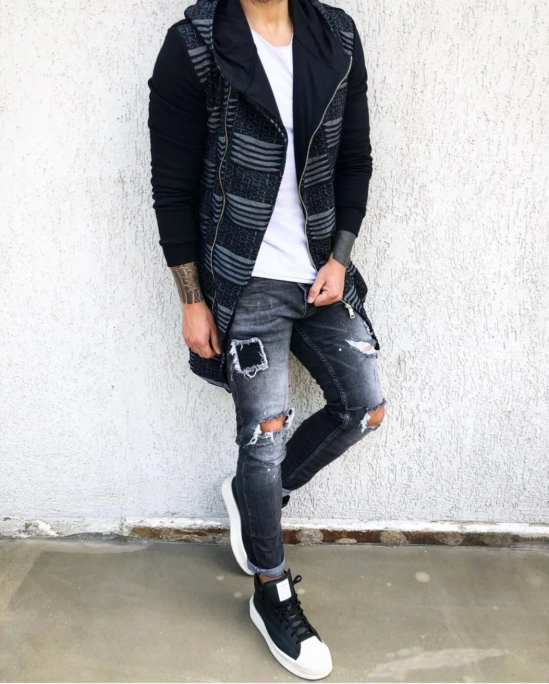 Black Ripped Patched Skinny Fit Denim B274 Streetwear Jeans