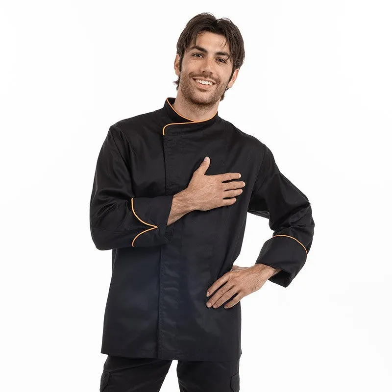 Black Short Sleeve or Long Sleeve Kitchen Coat with Red Piping - MANELLI