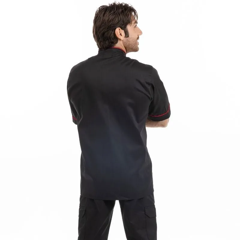 Black Short Sleeve or Long Sleeve Kitchen Coat with Red Piping - MANELLI