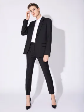 Black stretch wool gabardine suit jacket